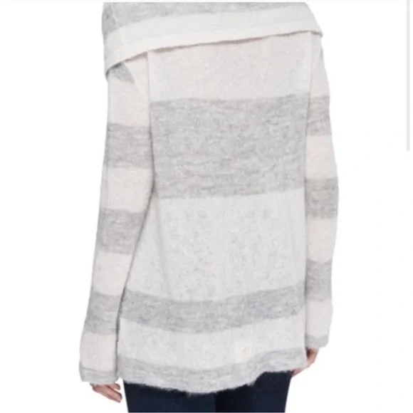 Free People Lulu Rugby Grey/white Stripe Cowl Neck Sweater Size Small - Picture 3 of 6